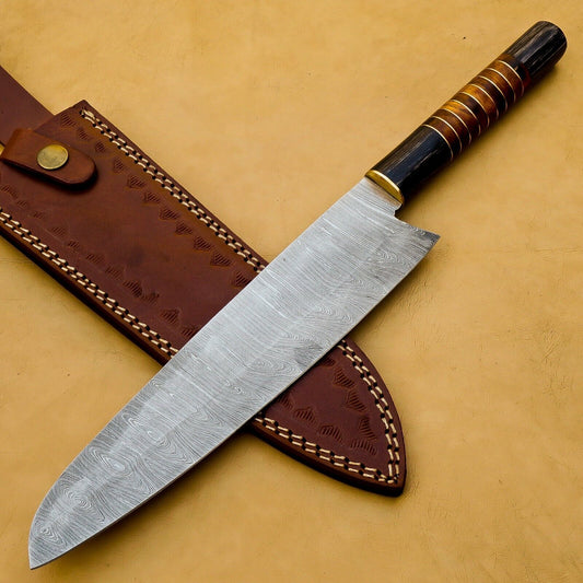 13'' Custom Handmade Chef Knife, Raindrop Pattern Damascus Steel