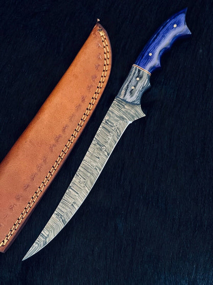 13" Custom Handmade Fire Damascus Fillet Knife Damascus Steel Fillet Knife Kitchen