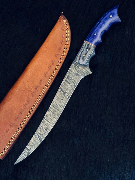 13" Custom Handmade Fire Damascus Fillet Knife Damascus Steel Fillet Knife Kitchen