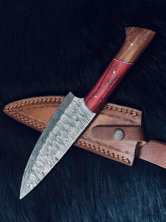 13" Custom Handmade Fire Damascus Steel Santoku Chef Kitchen Knife – Hand-Forged