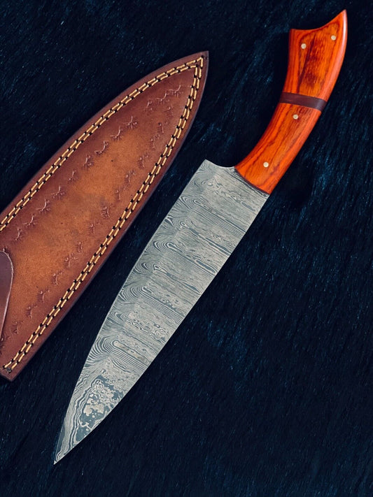 13" Custom Handmade Fire Damascus Steel Santoku Chef Knife – Hand-Forged Blade