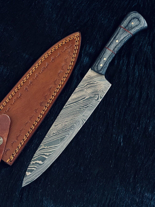 13" Custom Handmade Fire Damascus Steel Santoku Chef Knive