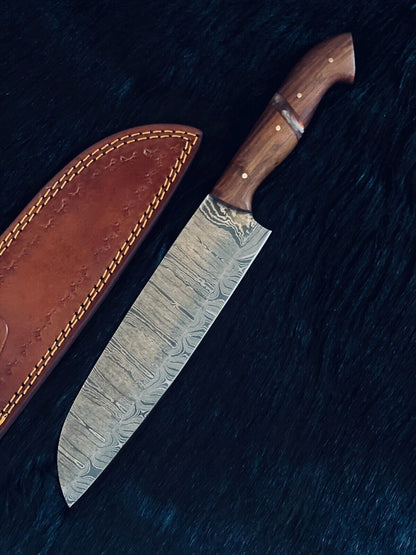 13" Custom Handmade Fire Damascus Steel Sentoku chef Knife|