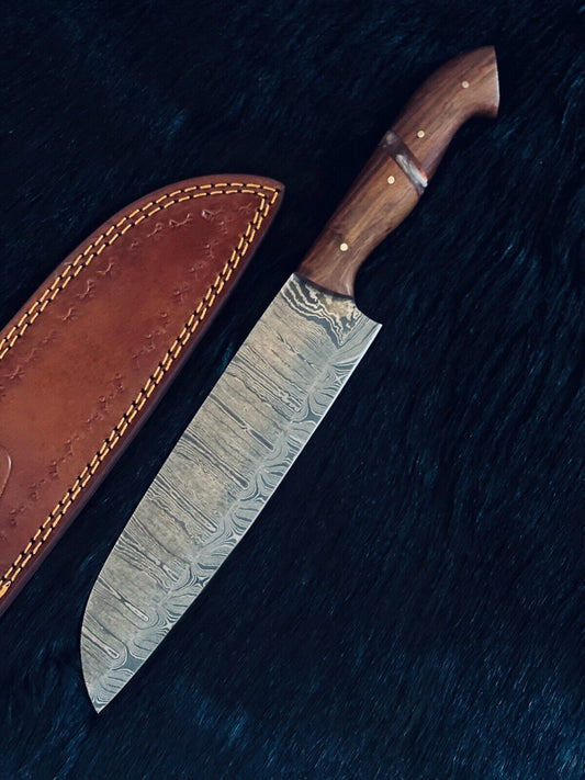 13" Custom Handmade Fire Damascus Steel Sentoku chef Knife|