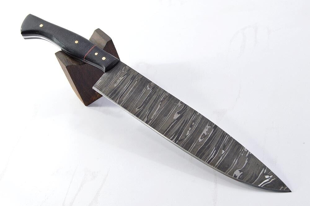 13" Custom Handmade Forged Damascus Steel Kitchen Chef Knife – Canvas Micarta Handle