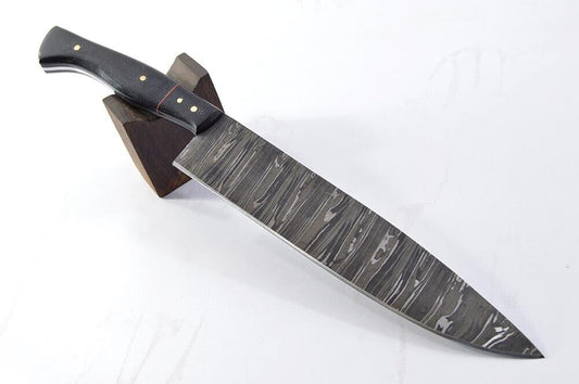 13" Custom Handmade Forged Damascus Steel Kitchen Chef Knife – Canvas Micarta Handle