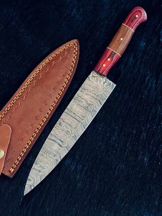 13" Custom Handmade Ladder Damascus Steel Santoku Chef Knife – Camping & Hunting Knife