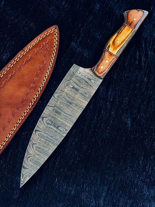 13" Custom Handmade Ladder Damascus Steel Santoku Chef Knife – Hand-Forged Blade