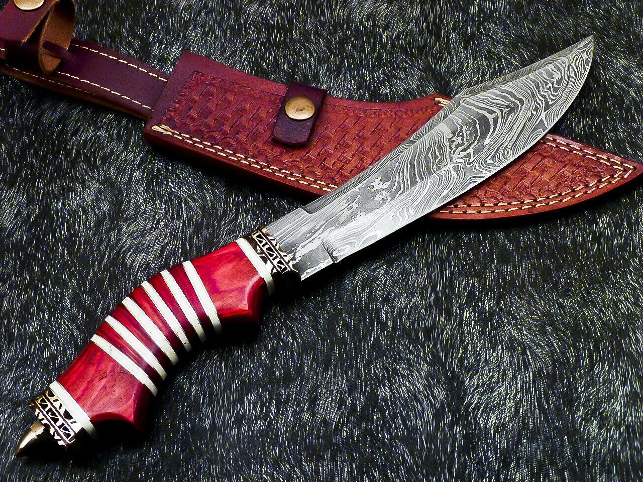 13" Damascus Bowie Knife Damascus Steel Knife With Camel Bone & Hardwood Handle 