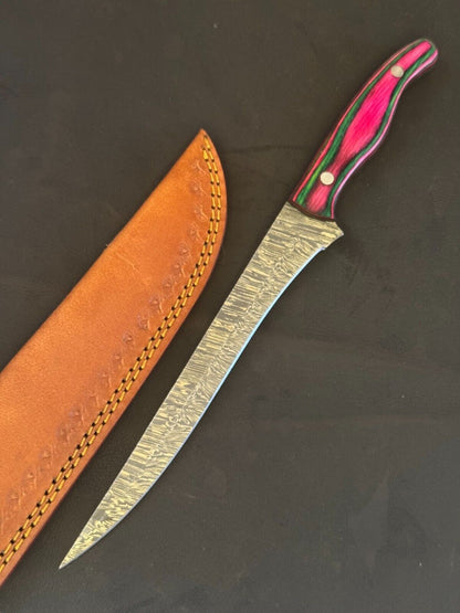 13" Damascus Fillet Knife Damascus Steel Fillet Knife for Kitchen With Pakka Wood