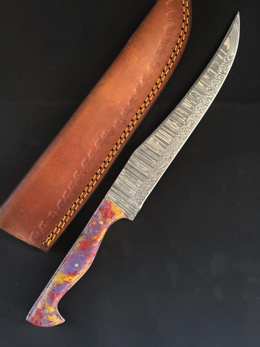 13" Damascus Fillet Knife Damascus Steel Fillet Knife for Kitchen With Resin Handle