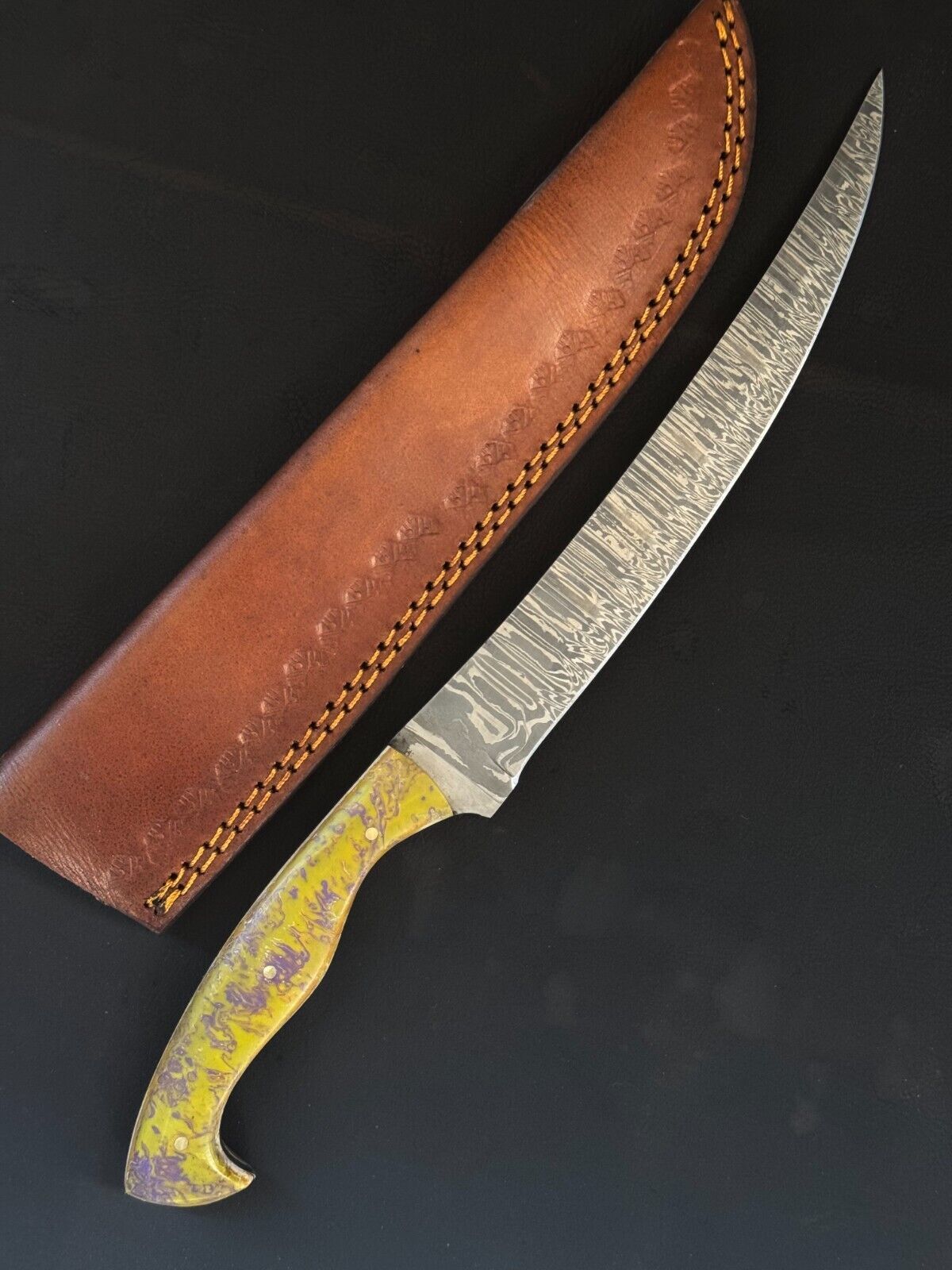 13" Damascus Fillet Knife Damascus Steel Fillet Knife for Kitchen With Resin Handle & Sheath