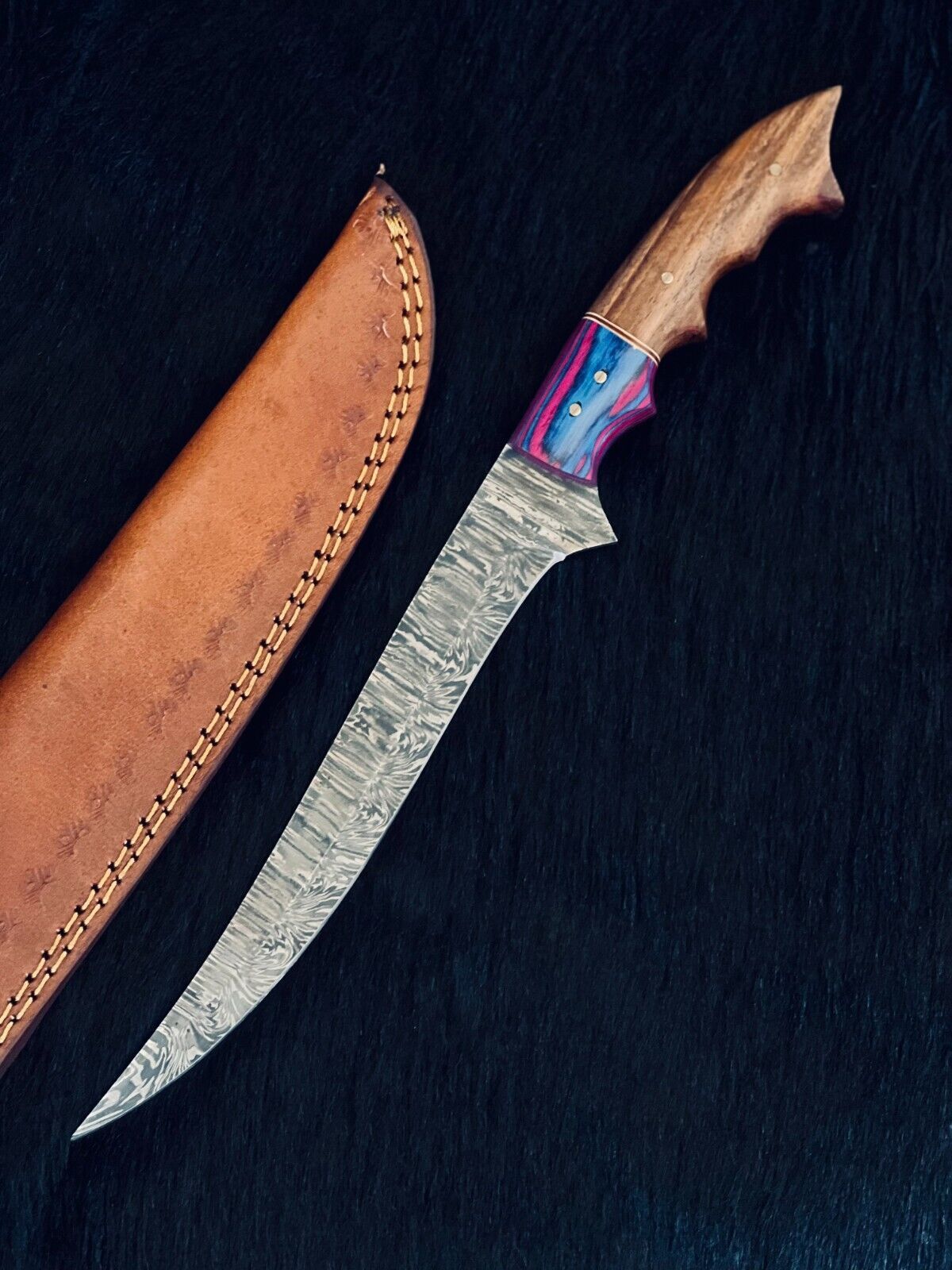 13" Damascus Fillet Knife Damascus Steel Fillet Knife for Kitchen With Wood Handle