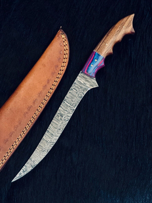 13" Damascus Fillet Knife Damascus Steel Fillet Knife for Kitchen With Wood Handle