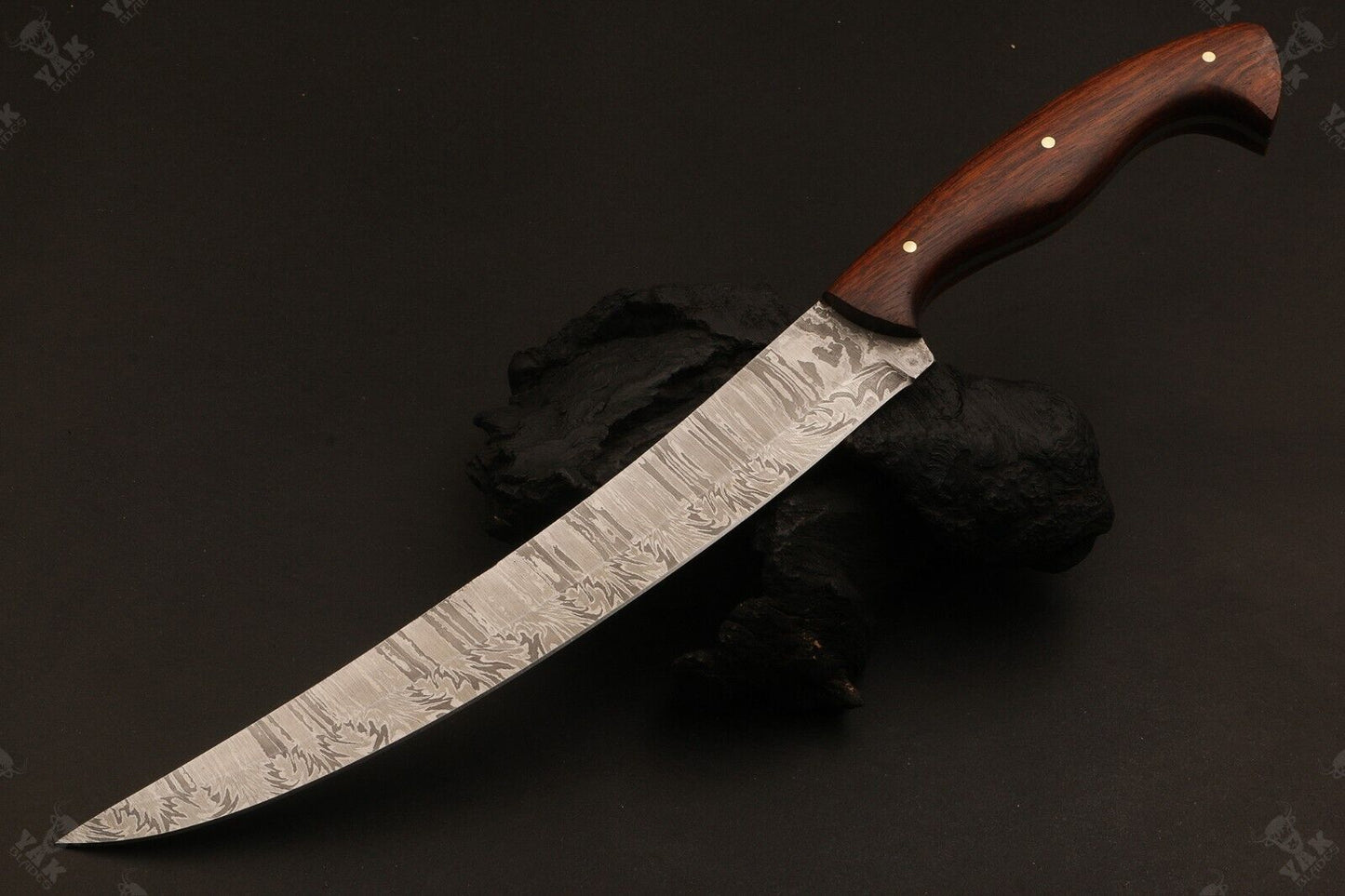 13" Damascus Fillet Knife Hand Forged Fire Damascus Steel Knife With Wood Handle 