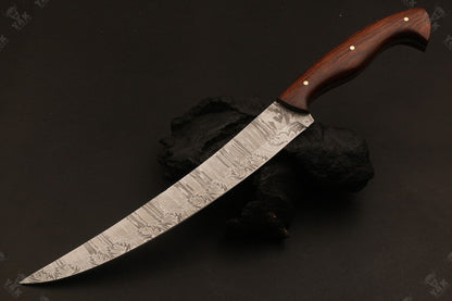 13" Damascus Fillet Knife Hand Forged Fire Damascus Steel Knife With Wood Handle 