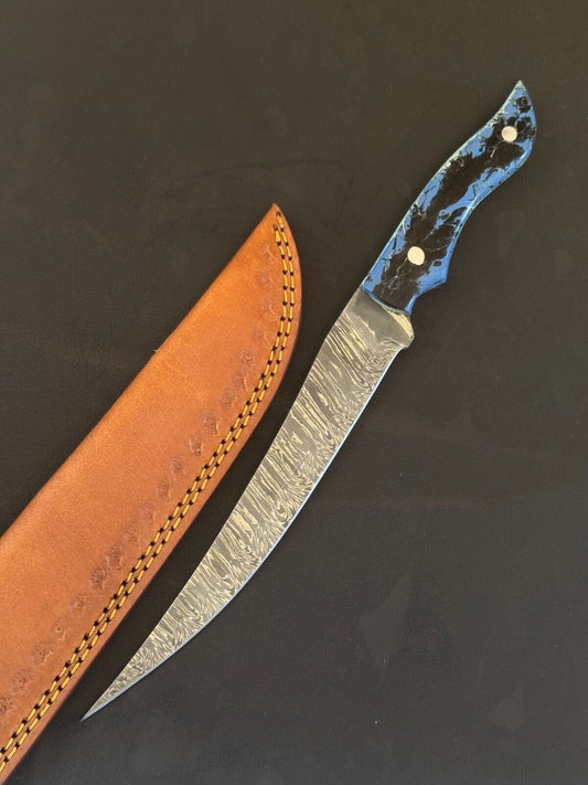 13" Damascus Fillet Knife Handmade Custom Fillet Knife with Resin Handle