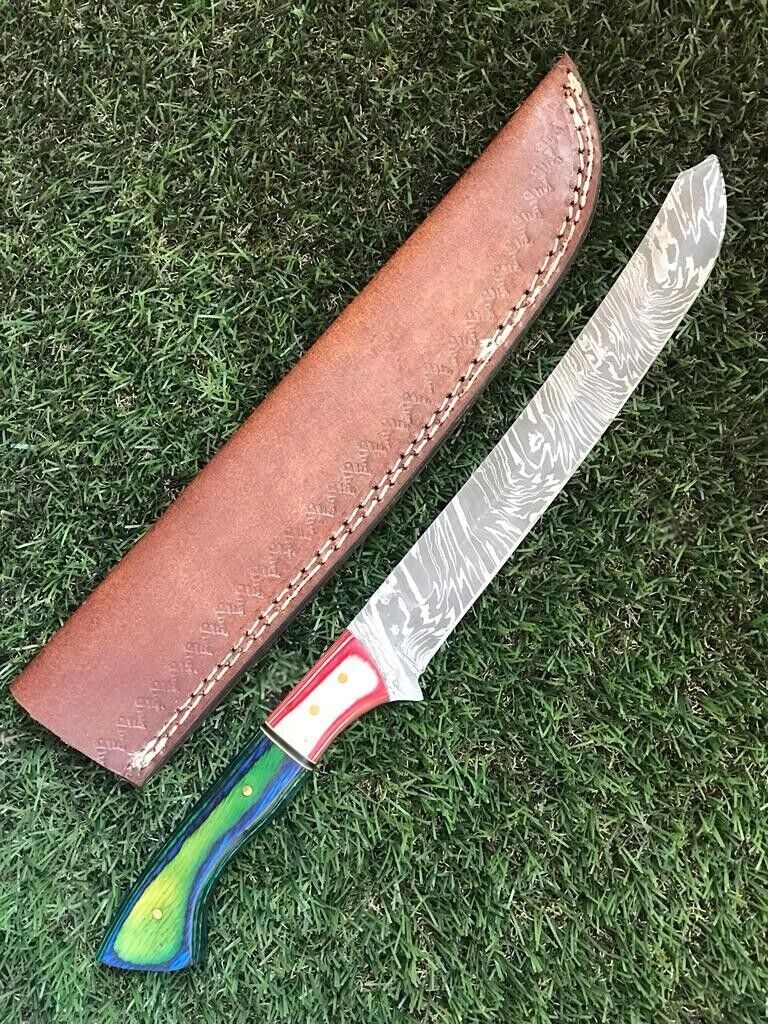 13" Damascus Fillet Knife Handmade Twist Damascus Steel Fillet Brisket & Hunting Knife