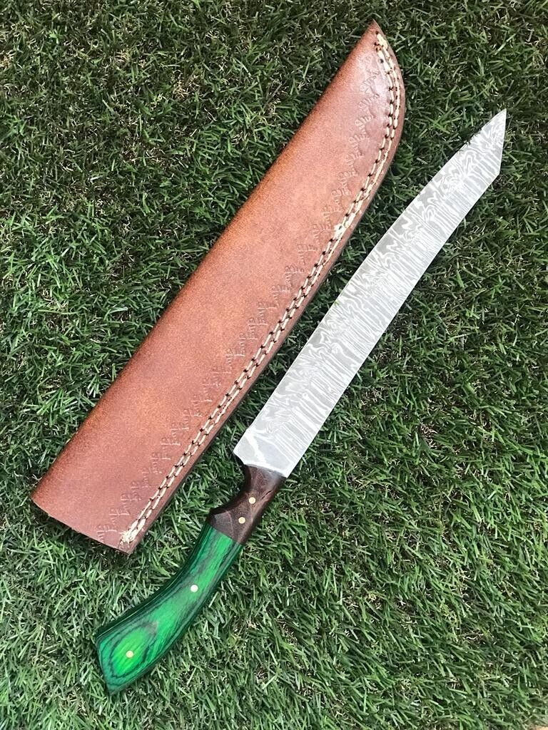 13" Damascus Steel Fillet Knife Twist Damascus Fillet Knife for Brisket, Fishing & Hunting