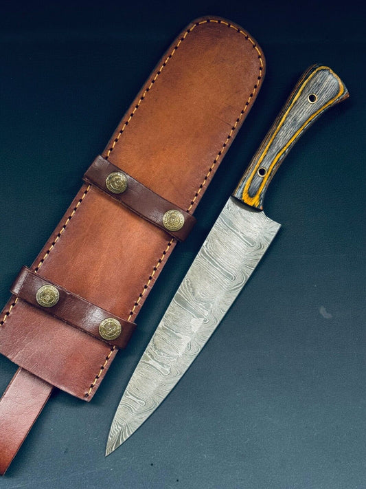 13" Firestorm Twist Damascus Steel Handmade Chef Knife for Kitchen Use