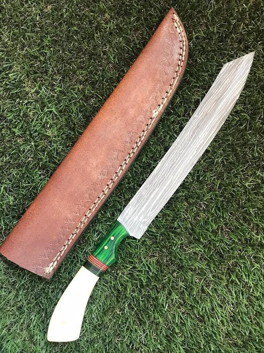 13" HANDMADE DAMASCUS STEEL FILLET KNIFE Custom Fillet Knife With Leather Sheath