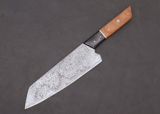 13" Hand-Forged Damascus Steel Kitchen Bunka Chef Knife | Wooden Handle