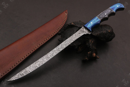 13" Hand Forged Damascus Fillet Knife Damascus Steel Fillet Knife for Professionals W/Sheath 