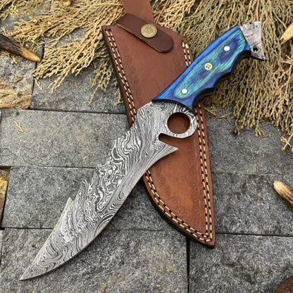 13" Hand Forged Damascus Steel Bowie Knife Full Tang Bowie Knife with Pakkawood Handle