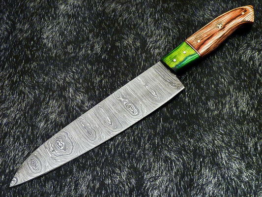 13" Hand Forged Damascus Steel Chef Knife  Professional Kitchen Knife with Pakka Wood Handle