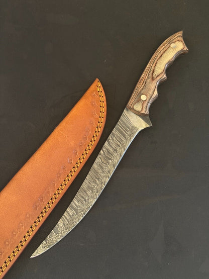 13" Hand Forged Damascus Steel Fillet Knife Damascus Fillet Knife W/Sheath