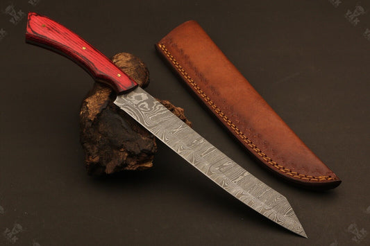 13" Hand Forged Ladder Damascus Steel Brisket Fillet Knife – Custom Kitchen & Chef Knife