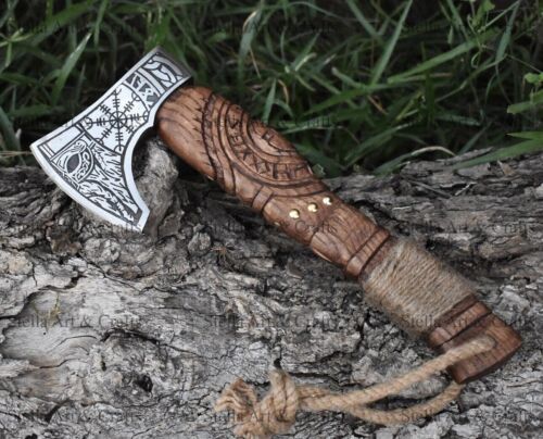 13" Hand Forged Steel Axe Viking Axe for Sale with Ash Wood Handle and Leather Cover
