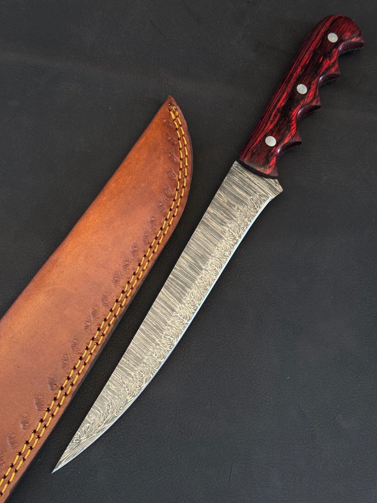 13" Handcrafted Kitchen Knife Best Fillet Knife & Damascus Fillet Knife With Wood Handle