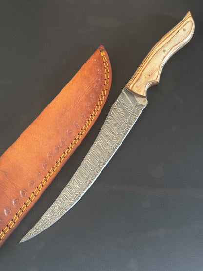 13" Handmade Best Fillet Knife Damascus Fillet Knife for Kitchen with Wood Handle & Sheath