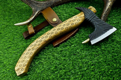 13” Handmade Carbon Steel Axe Viking Bearded Axe with Olive Wood Handle & Sheath