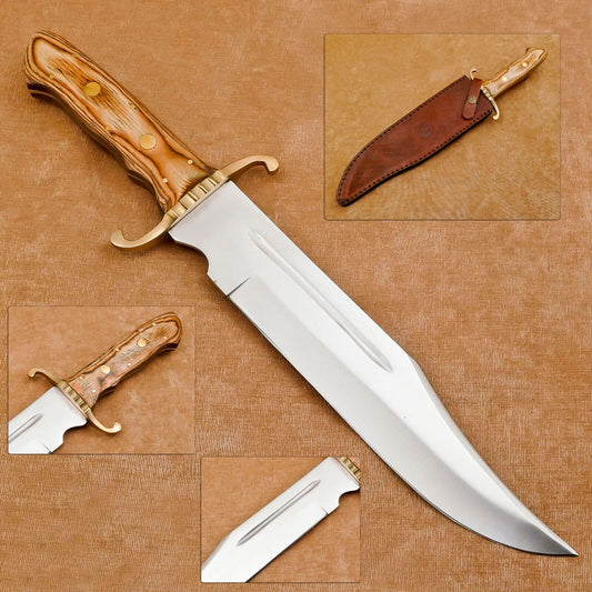 13" Handmade D2 Steel Custom Bowie Knife Full Tang Tactical Bowie Knife With Wood Handle