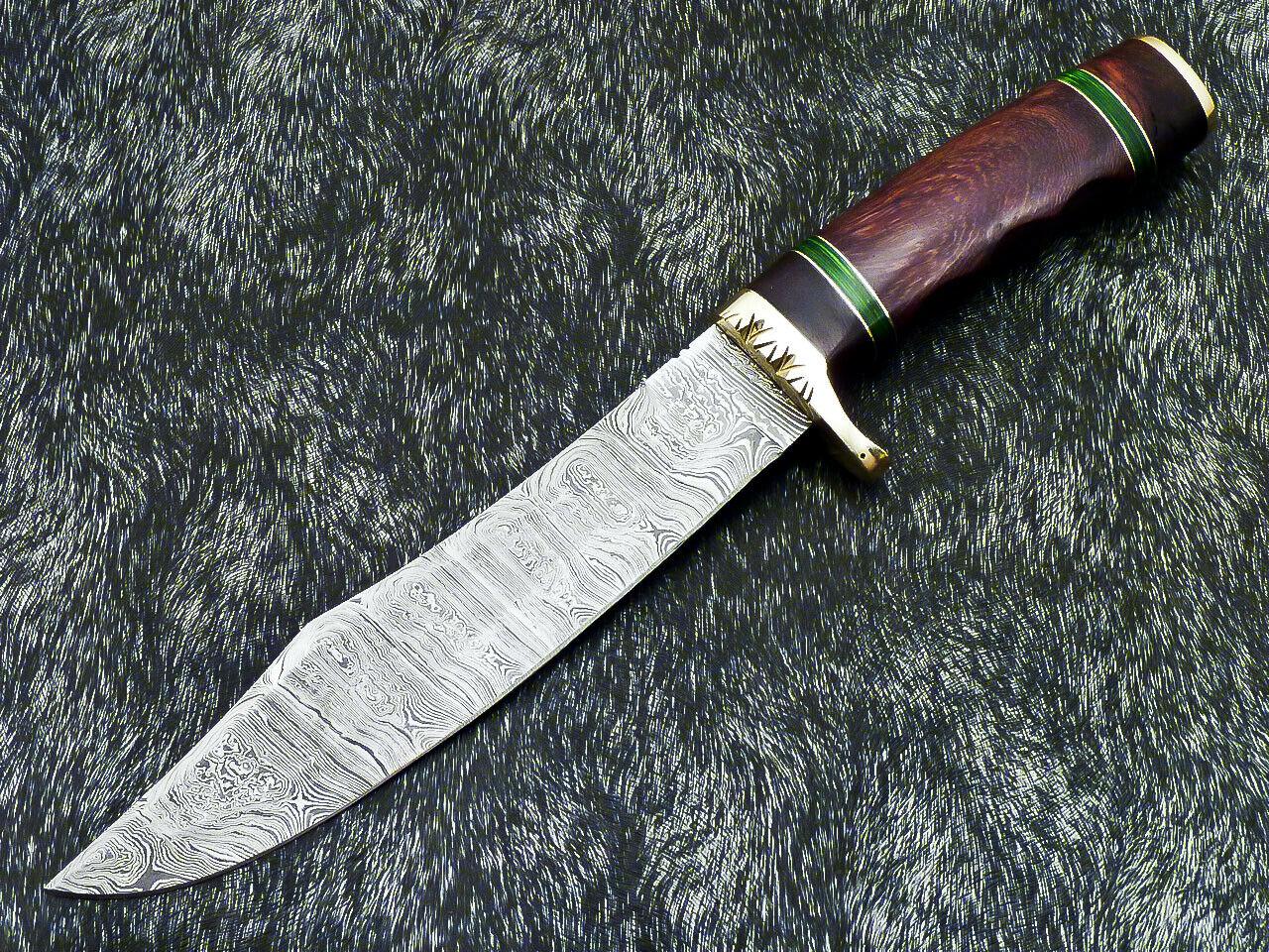 13" Handmade Damascus Bowie Knife Damascus Steel Knife With Hardwood Handle