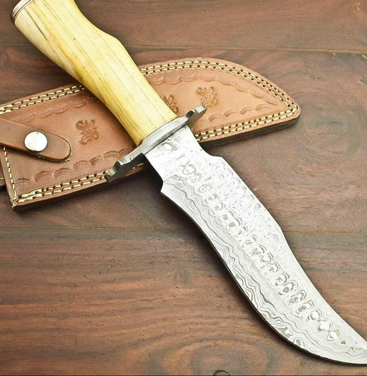 13" Handmade Damascus Bowie Knife | Olive Wood Handle 