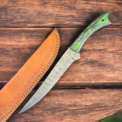 13" Handmade Damascus Fillet Knife Custom Kitchen Blade With Wood Handle 