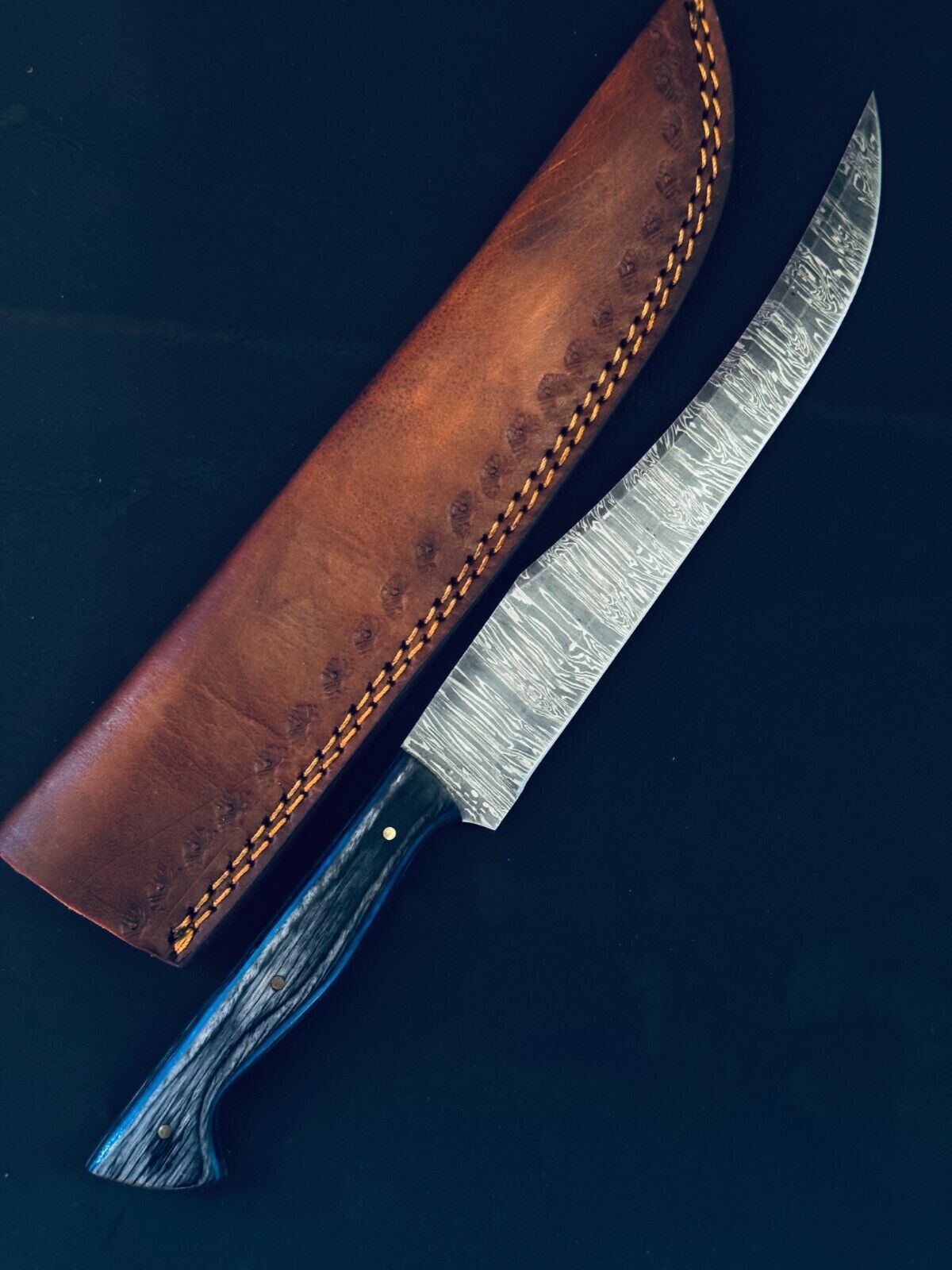 13" Handmade Damascus Fillet Knife Damascus Steel Fillet Knife for Kitchen W/Sheath