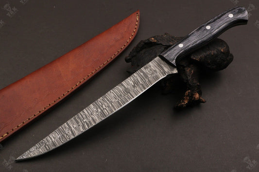 13" Handmade Damascus Fillet Knife Fire Damascus Steel Fillet Knife With Pakka Wood Handle