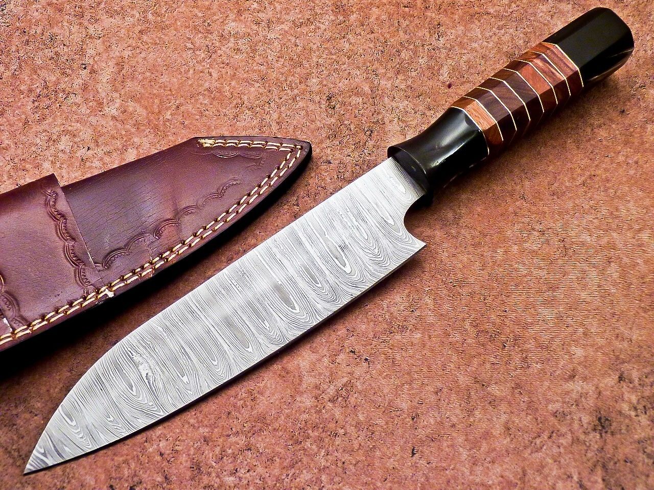13" Handmade Damascus Steel Chef Knife – Hunting & Kitchen Knife with Natural Wood & Resin Handle
