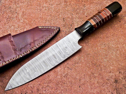 13" Handmade Damascus Steel Chef Knife – Hunting & Kitchen Knife with Natural Wood & Resin Handle