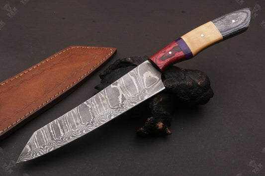 13” Handmade Damascus Steel Chef Knife – Resin Handle with Brass Pins
