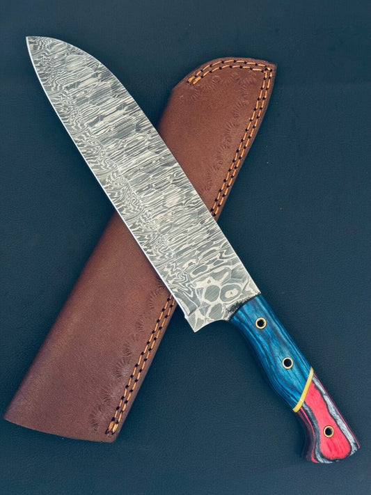 13" Handmade Fire Storm Damascus Steel Chef Knife with Bone & Wood Handle – Kitchen Fillet Knife
