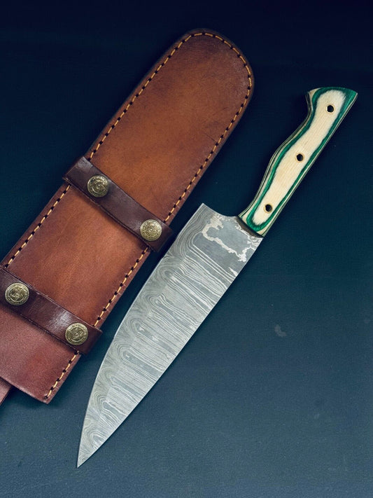 13" Handmade Firestorm Damascus Steel Professional Chef Knife for Kitchen