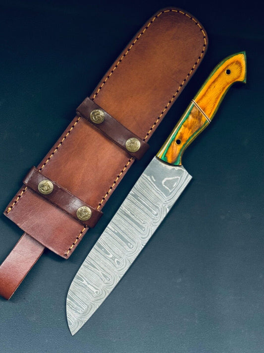 13" Handmade Firestorm Twist Damascus Steel Chef Knife with Bone & Wood Handle