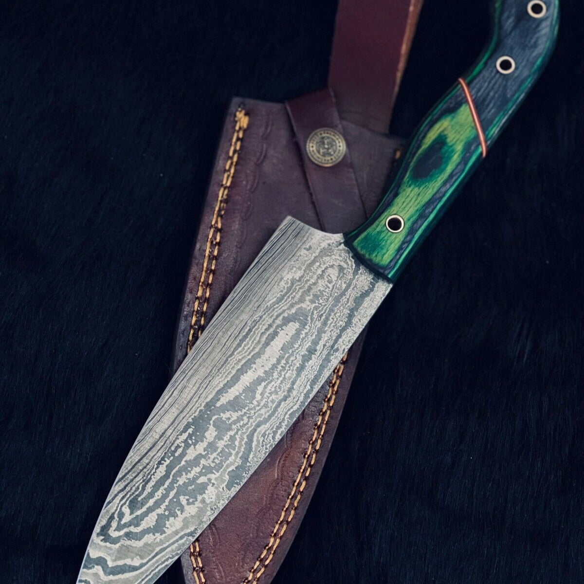  13" Handmade Twist Damascus Steel Bowie Hunting Knife –  Wood Handle