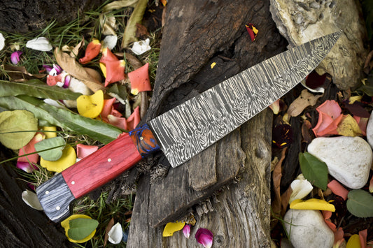 13" Handmade Twist Damascus Steel Chef Knife – Hard Wood Handle with Micarta Bolster