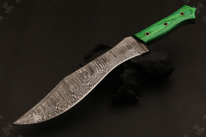 13 Inch Custom Damascus Steel Bowie Hunting Knife with Wood Handle by Heritage Forge